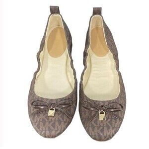 Michael Kors Juliette Brown Logo All Over Vegan Chic Ballet Slip On Flats 9 NEW